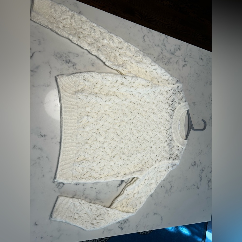 Mango Cream Openwork Textured Sweater
